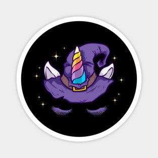 Unicorn Face with Long Lashes & Witch Hat Character Gift Magnet