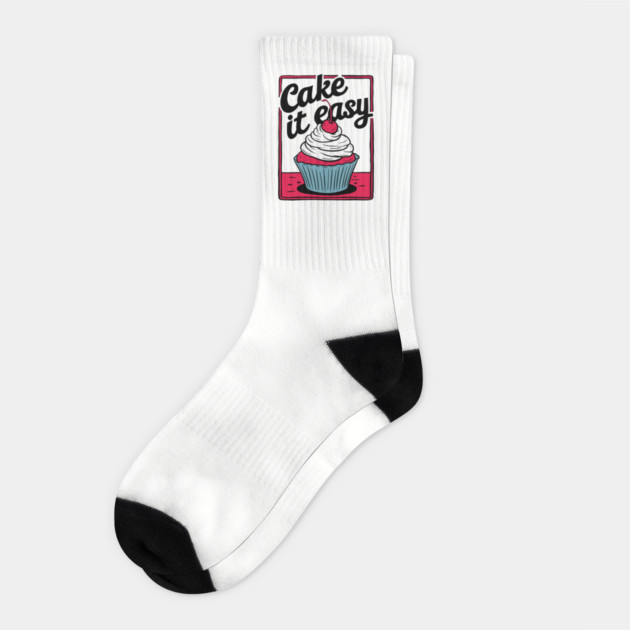 Cake It Easy Cherry Cupcake Food Pun Socks by Anticorporati