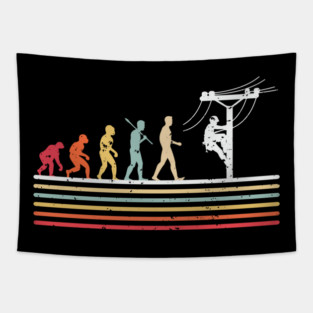Funny Lineman Evolution Electric Power Lineman Retro Vintage Tapestry