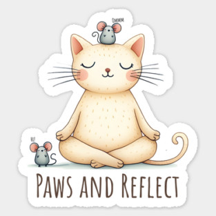 Paws and Reflect Zen Cat Yoga with mouse friends Sticker