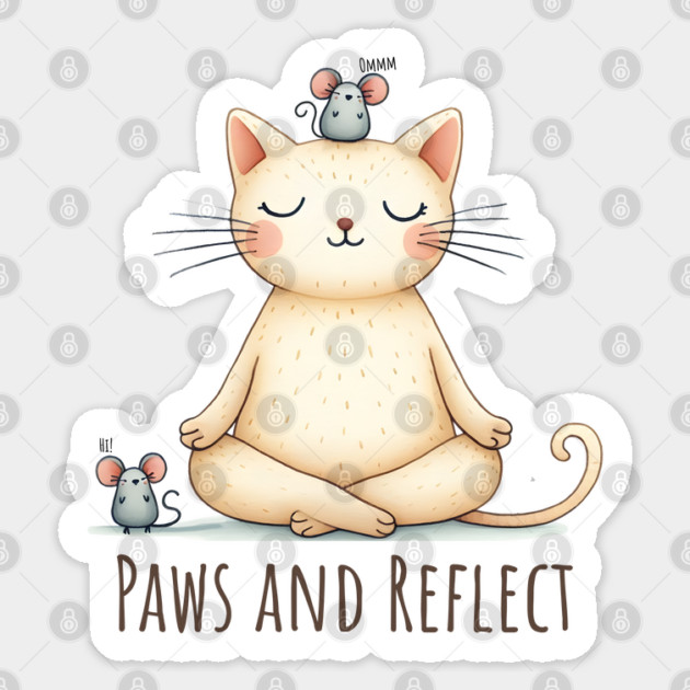 Paws and Reflect Zen Cat Yoga with mouse friends Sticker by Luxinda