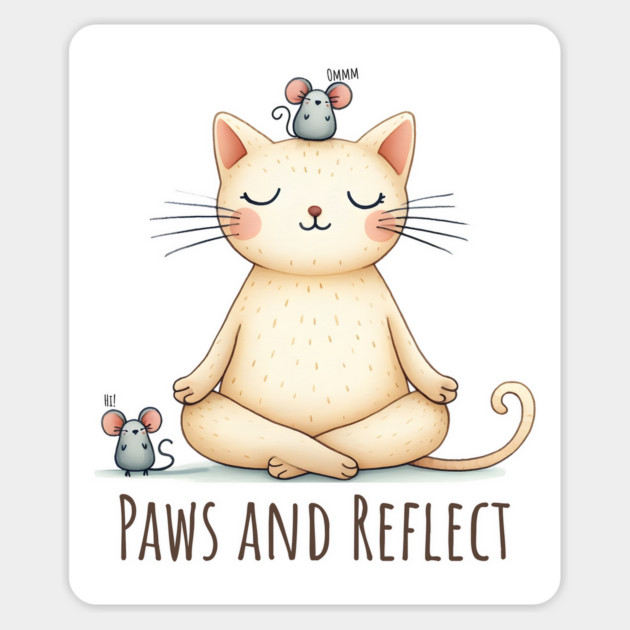Paws and Reflect Zen Cat Yoga with mouse friends Magnet by Luxinda