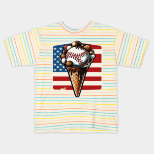 Patriotic Ice Cream Cone American Flag Baseball Kids T-Shirt