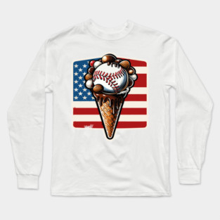 Patriotic Ice Cream Cone American Flag Baseball Long Sleeve T-Shirt
