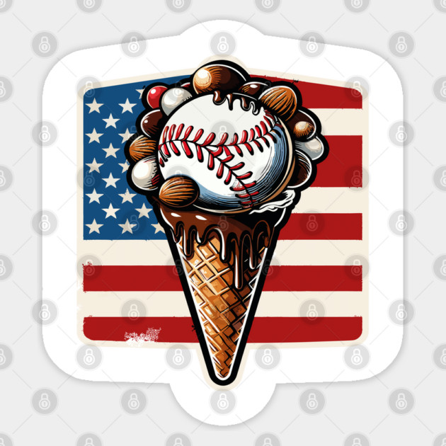Patriotic Ice Cream Cone American Flag Baseball Sticker by JessArty
