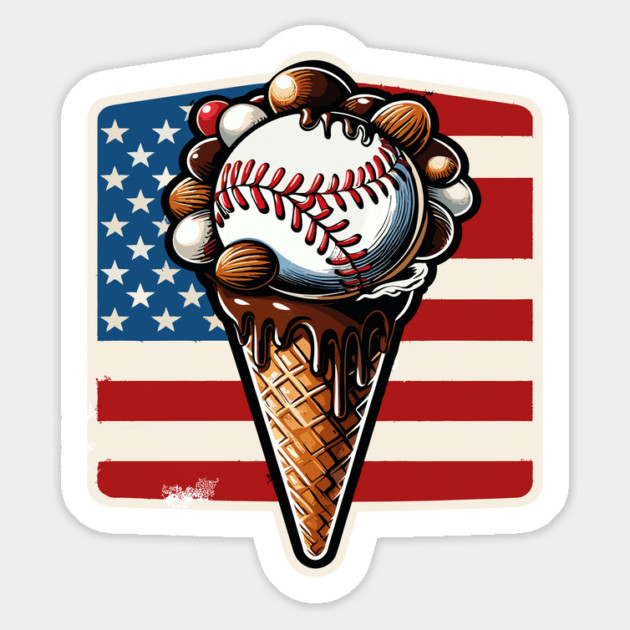 Patriotic Ice Cream Cone American Flag Baseball Magnet by JessArty