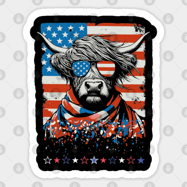 USA Patriotic Highland Cow 4th July Sticker by JessArty