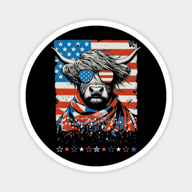 USA Patriotic Highland Cow 4th July Magnet by JessArty