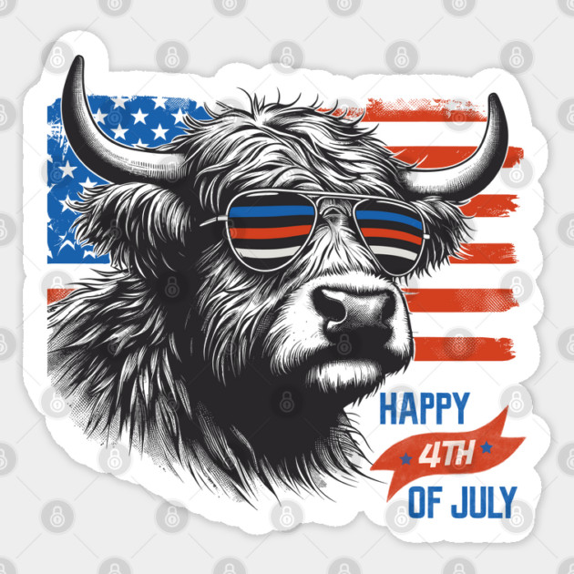 4th July USA Patriotic Highland Cow Sticker by JessArty