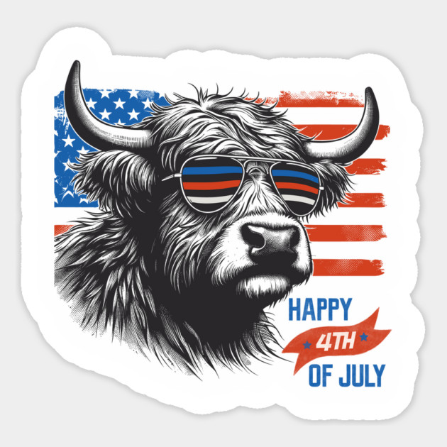 4th July USA Patriotic Highland Cow Magnet by JessArty