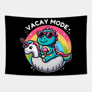“Chill Summer Vibes - Dinosaur on Unicorn Float” Tapestry
