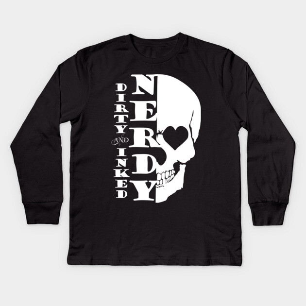 Skull and Words Kids Long Sleeve T-Shirt by DickinsonDesign