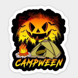 Halloween + Camping = Campween Funny Jack O-Lantern Full Moon Sticker
