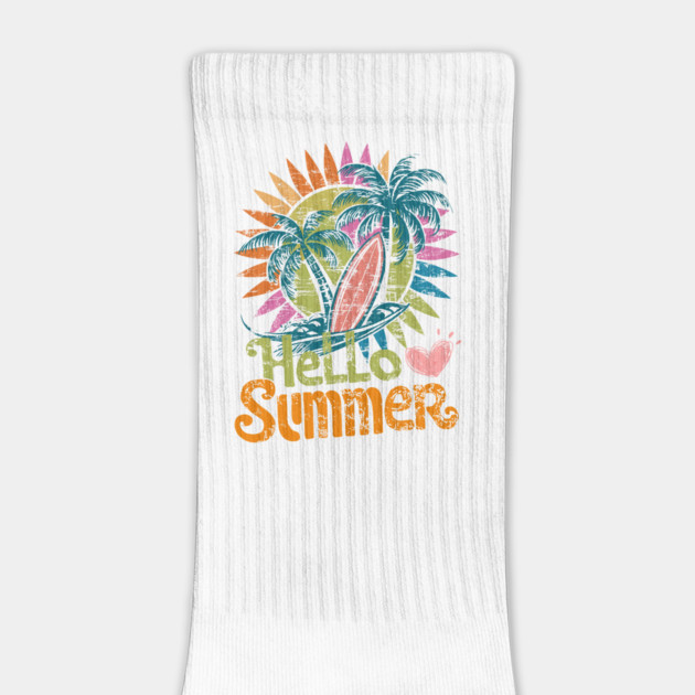 Hawaii Beach Vacation Palm Retro Sunset with Surfing Wave by JessArty