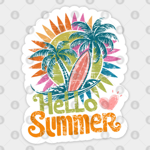 Hawaii Beach Vacation Palm Retro Sunset with Surfing Wave Sticker by JessArty