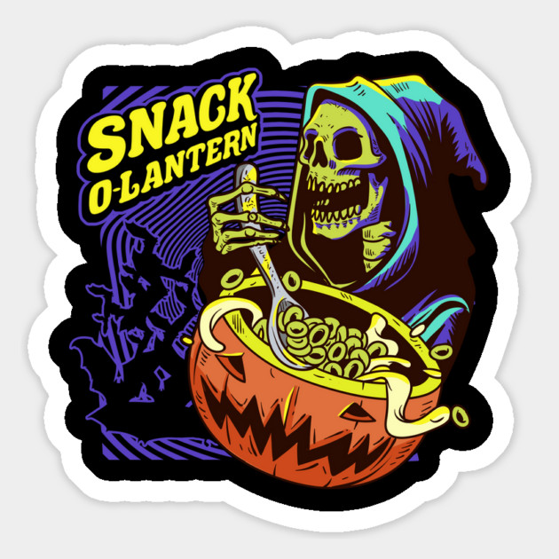 Snack O-Lantern Halloween Death Skeleton Eating Cereal Magnet by creative