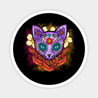 Sugar Skull Cat Dia de los Muertos Beautiful Magnet