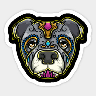 Pitbull Sugar Skull Dia de los Muertos Beautiful Halloween Sticker