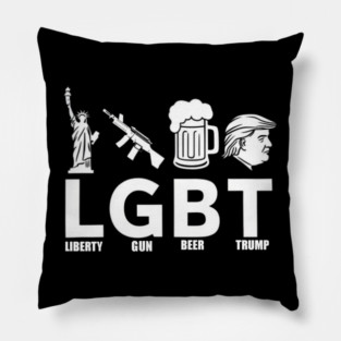 Donald Trump LGBT Parody T-Shirt: Liberty, Gun, Beer, and Trump Pillow