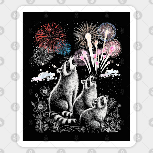 3 Racoon Fourth Of July Fireworks Funny Raccoon Head Howling Sticker by JessArty