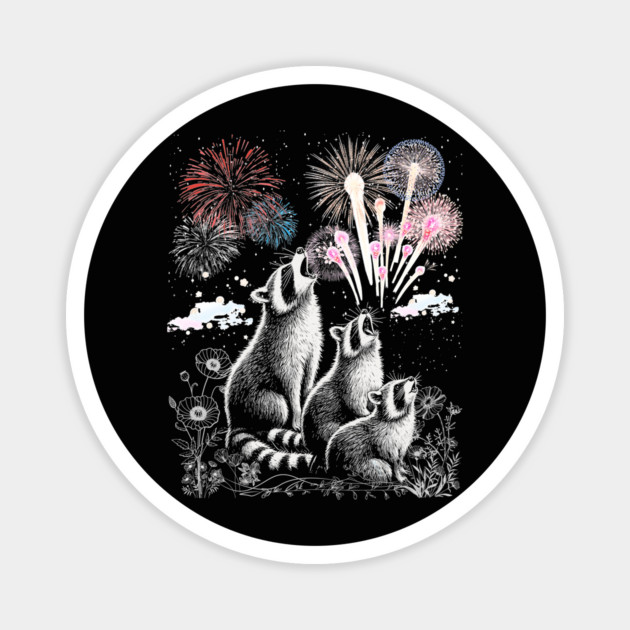 3 Racoon Fourth Of July Fireworks Funny Raccoon Head Howling Magnet by JessArty