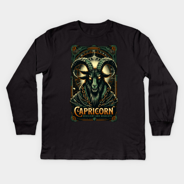 Dark Fantasy Capricorn Kids Long Sleeve T-Shirt by HolidayBug