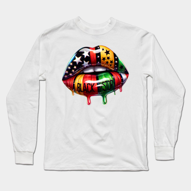Black History lips Pan African Colors Long Sleeve T-Shirt by UrbanLifeApparel