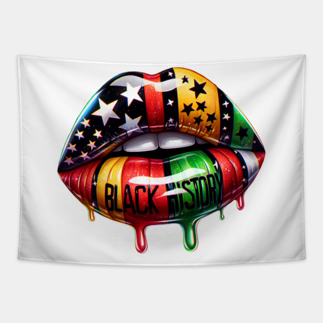 Black History lips Pan African Colors Tapestry by UrbanLifeApparel