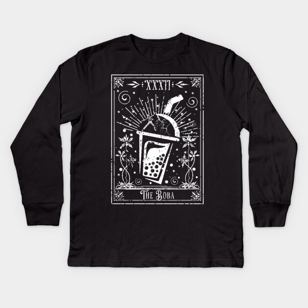 The Boba Tea Tarot Card Kids Long Sleeve T-Shirt by H. R. Sinclair