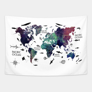 world map with text Tapestry