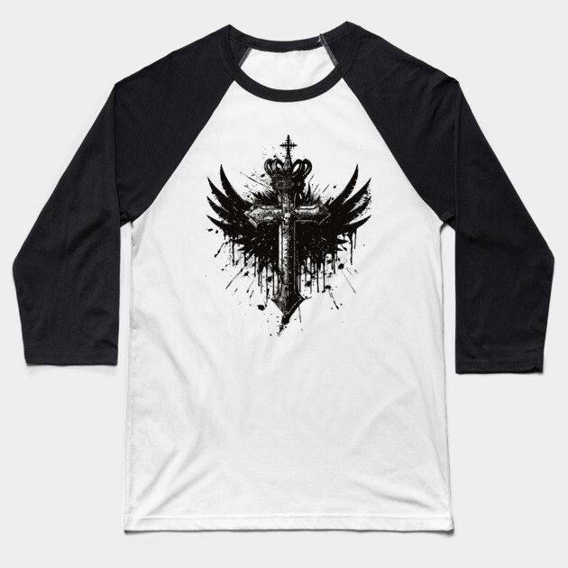 Hip Hop Cross Wings Baseball T-Shirt by UrbanLifeApparel