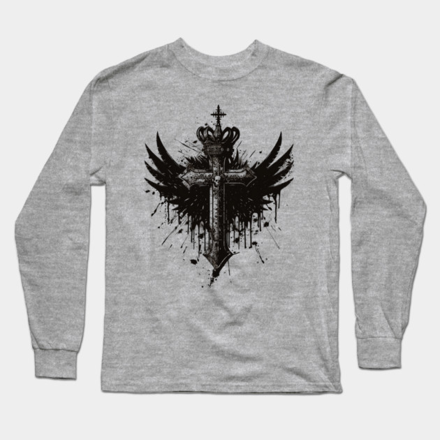 Hip Hop Cross Wings Long Sleeve T-Shirt by UrbanLifeApparel