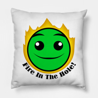 Green Geometry Dash Smile On Fire Pillow