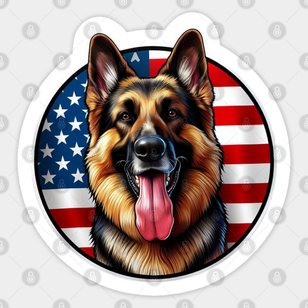Patriotic German Shepherd Dog American Flag Sticker by JessArty
