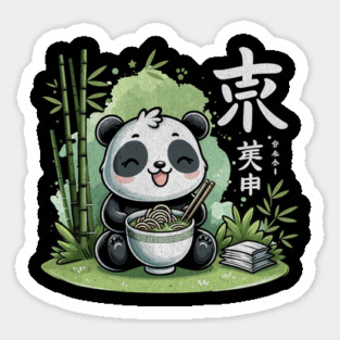 Kawaii Panda Eating Ramen T-Shirt: Adorable Panda Noodle Lover Sticker