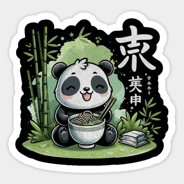Kawaii Panda Eating Ramen T-Shirt: Adorable Panda Noodle Lover Sticker by Designed By Marty