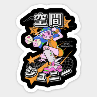 Star Gambler T-Shirt: Futuristic Anime Girl Dice Thrower - Manga Streetwear Tee Sticker