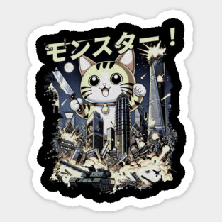 Giant Cat Rampage T-Shirt: Retro Style Monster Cat vs City Magnet