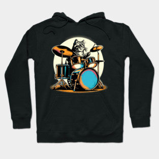 Cat Playing Drums Drummer Novelty Music Lover Funny Drummer Hoodie