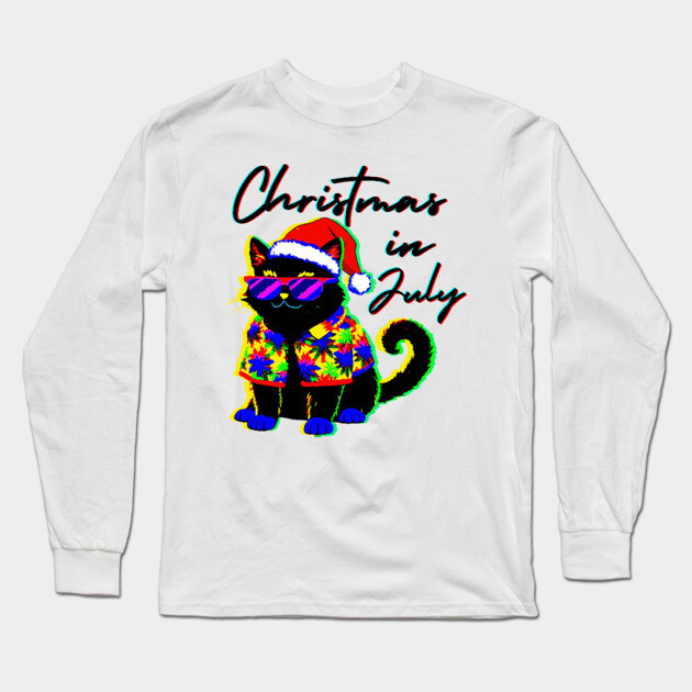 Glitch Cat Christmas in July Long Sleeve T-Shirt by The WYLD Tribe