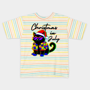 Glitch Cat Christmas in July Kids T-Shirt