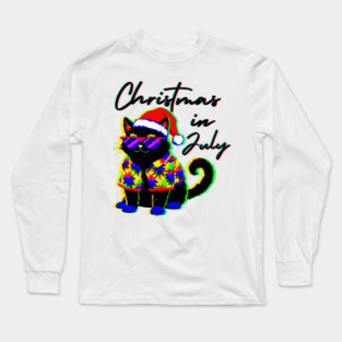 Glitch Cat Christmas in July Long Sleeve T-Shirt