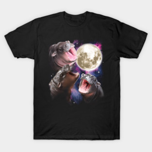 3 Moon Deng Baby Hippo Howling Meme Moo Deng T-Shirt
