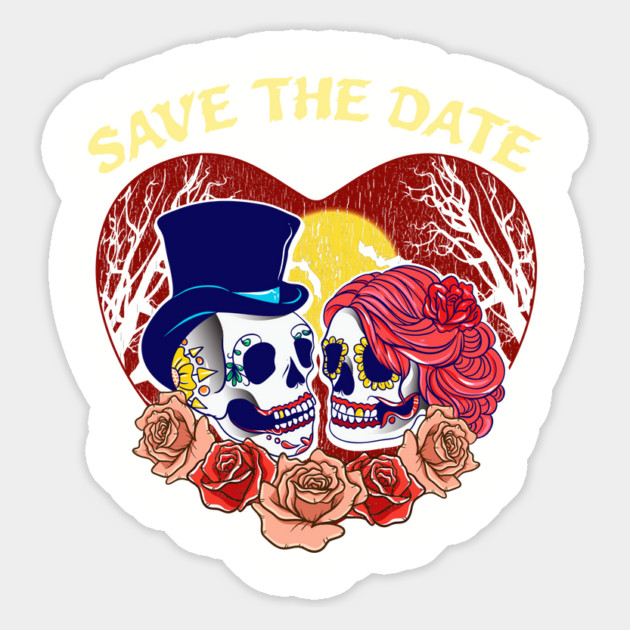 Save the Date Romantic Sugar Skulls Funny Halloween Magnet by creative