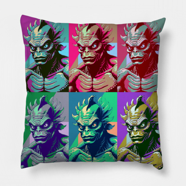 Gill-man Creature from the Black Lagoon Retro Style Pillow by Grave Digs