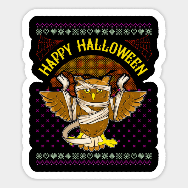 Happy Halloween Mummy Owl Funny Novelty Ugly Sweater Style Magnet by creative