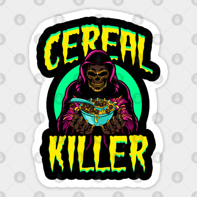 Cereal Killer Creepy Death Skeleton Character with cereal bowl Halloween Sticker by creative