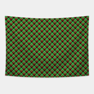 The Christmas holiday seasonal Scottish tartan diagonal argyle plaid in holly green and red and black diagonal checks with white crossed lines Tapestry