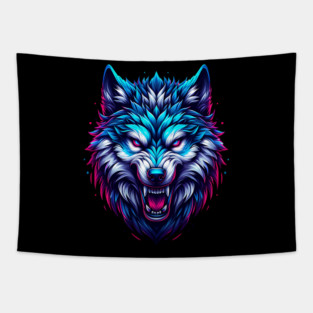 Snarling Neon Wolf Tapestry