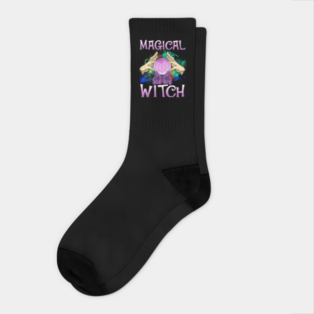 Magical Witch Crystal Ball Halloween Funny Witch Socks by creative
